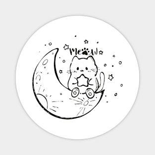 Cute Illustartion Cat With Moon Meow Cat Magnet